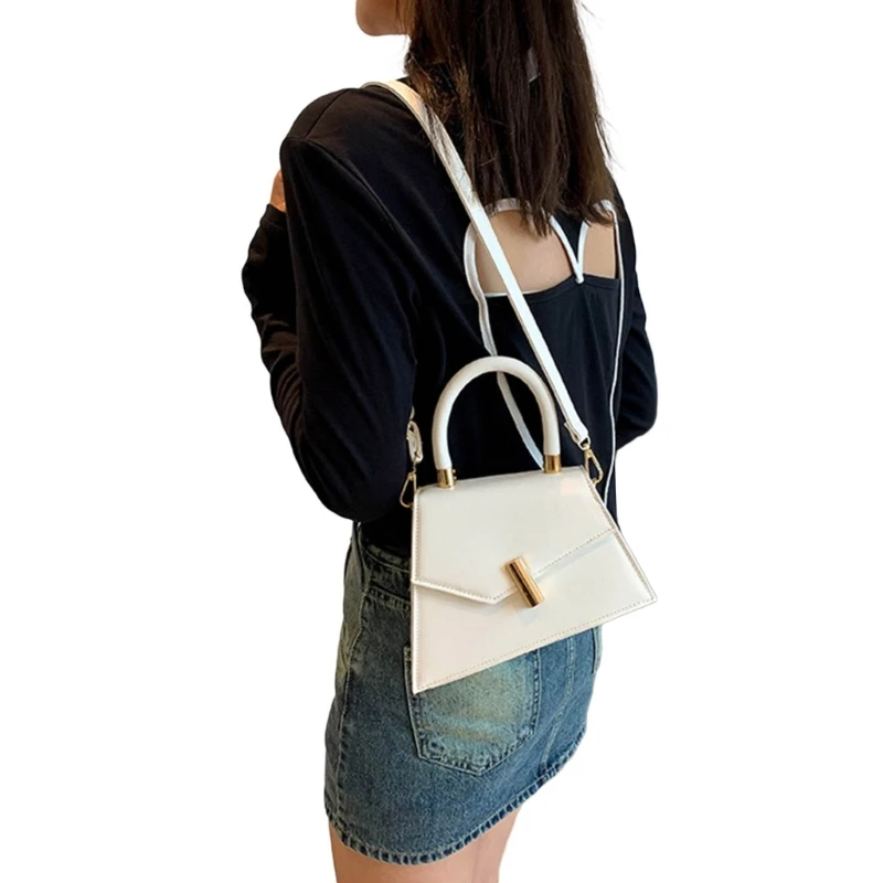 Trendy Lock Closure Shoulder Bag Elegant Solid Color Handbag Fashionable Lightweight Emphasizes Your Unique