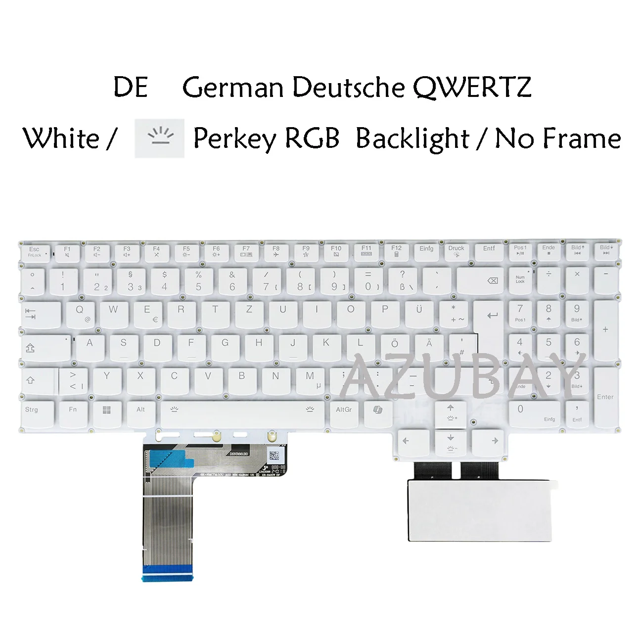 Per-key RGB Backlit Keyboard For Lenovo PH5CYPerkeyCB  SN21P29161, Legion 7 16IRX9  83FD, 9 16IRX9 83G0, German QWERTZ White