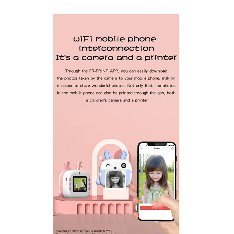 GOB-oInstantพิมพ์กล้องสําหรับเด็กเครื่องพิมพ์กระดาษความร้อนไร้สายWIFIเครื่องพิมพ์โทรศัพท์ 4K 1080P HD