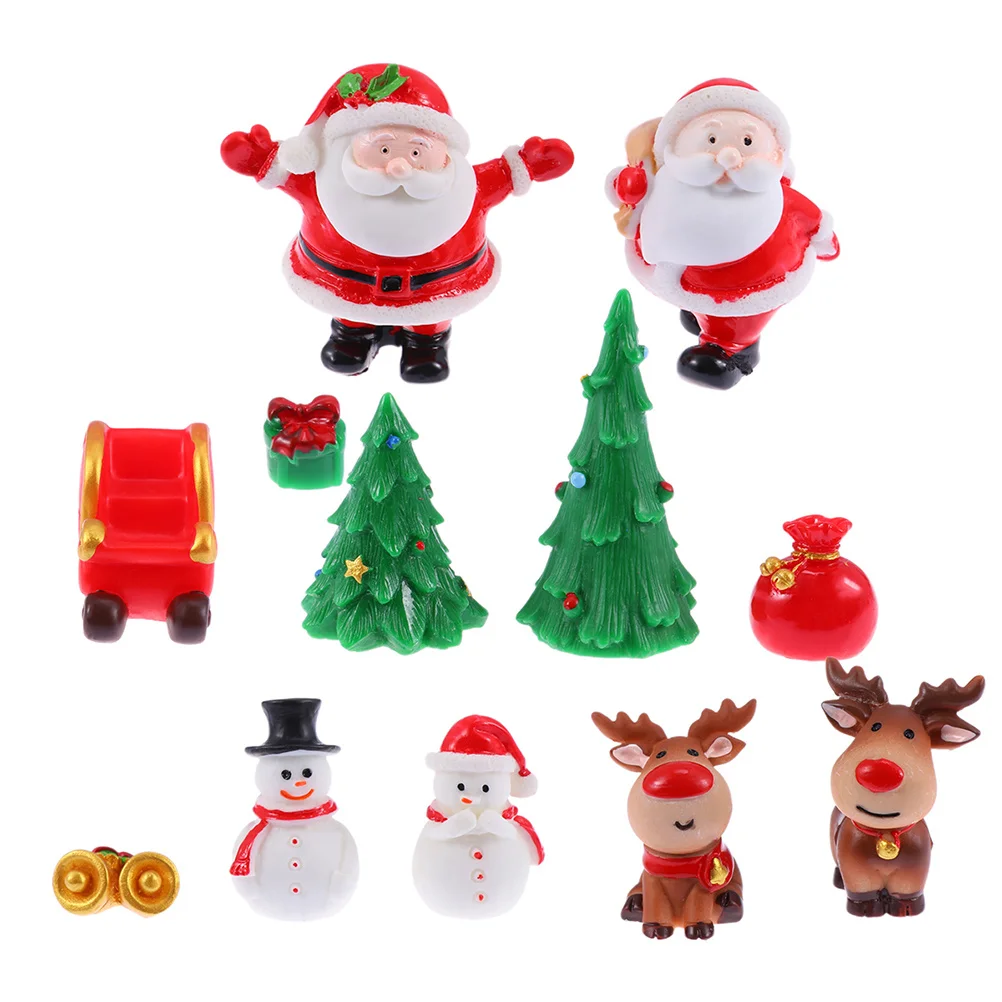 10 stuks Kerst Hars Ornamenten Sneeuwpop Rendier Micro Landschap Decoratie Xmas Desktop Versiering voor Party Kerst Versiering
