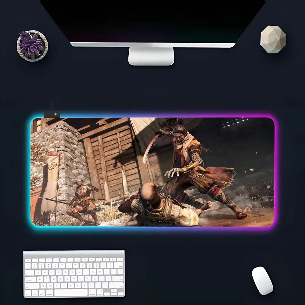 Game S-Sekiro S-Shadows MINISO Mouse Pad RGB Gaming Mousepad LED Large Gamer Mousepad XXL Keyboard Pad Luminous Desk Mat Backlit