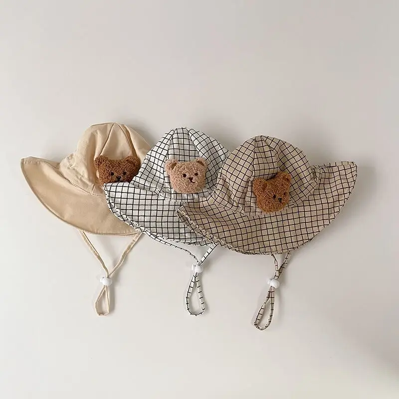 

INS Korean Style Baby Bucket Hat Cute 3D Bear Fisherman Sun Cap for Boys Girls Thin Breathable Spring Autumn Sun Protection Hat