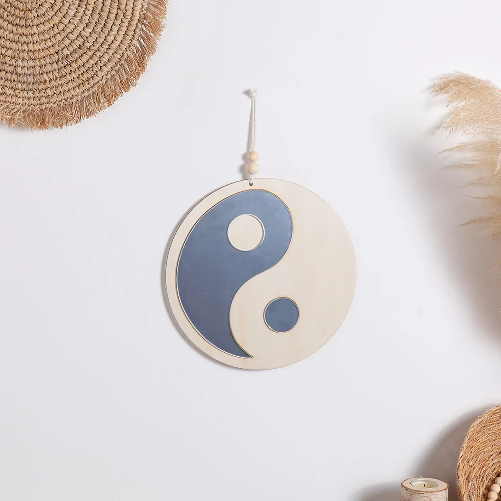 Chinese style Tai Chi Bagua acrylic mirror pendant Bohemian style wooden wall decoration mirror decoration