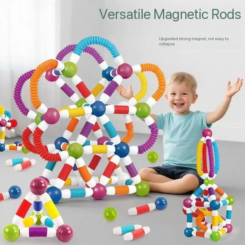 Novo conjunto de construção magnética para crianças aperto macio versátil e escalável blocos de haste magnética educação precoce quebra-cabeça haste brinquedo sensorial