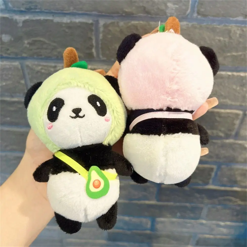 Fluffy Fruit Panda Doll Keychains Pompom Bag Key Ring Plush Keychains Kawaii Stuffed Animal Panda Keyrings Women Girls