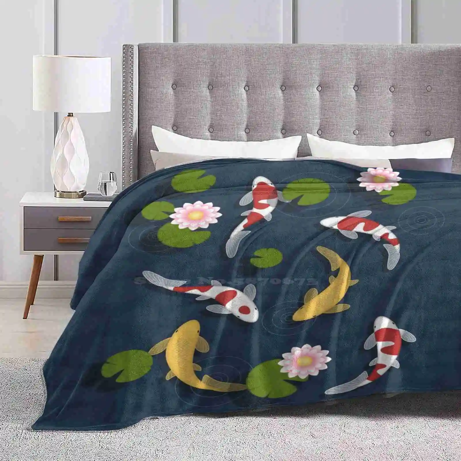 Japanese Koi Fish Pond Fashion Soft Warm Throw Blanket Simple Stylish Cute Cool Girly Koi Fish Pond Vector Minimalistic Carp