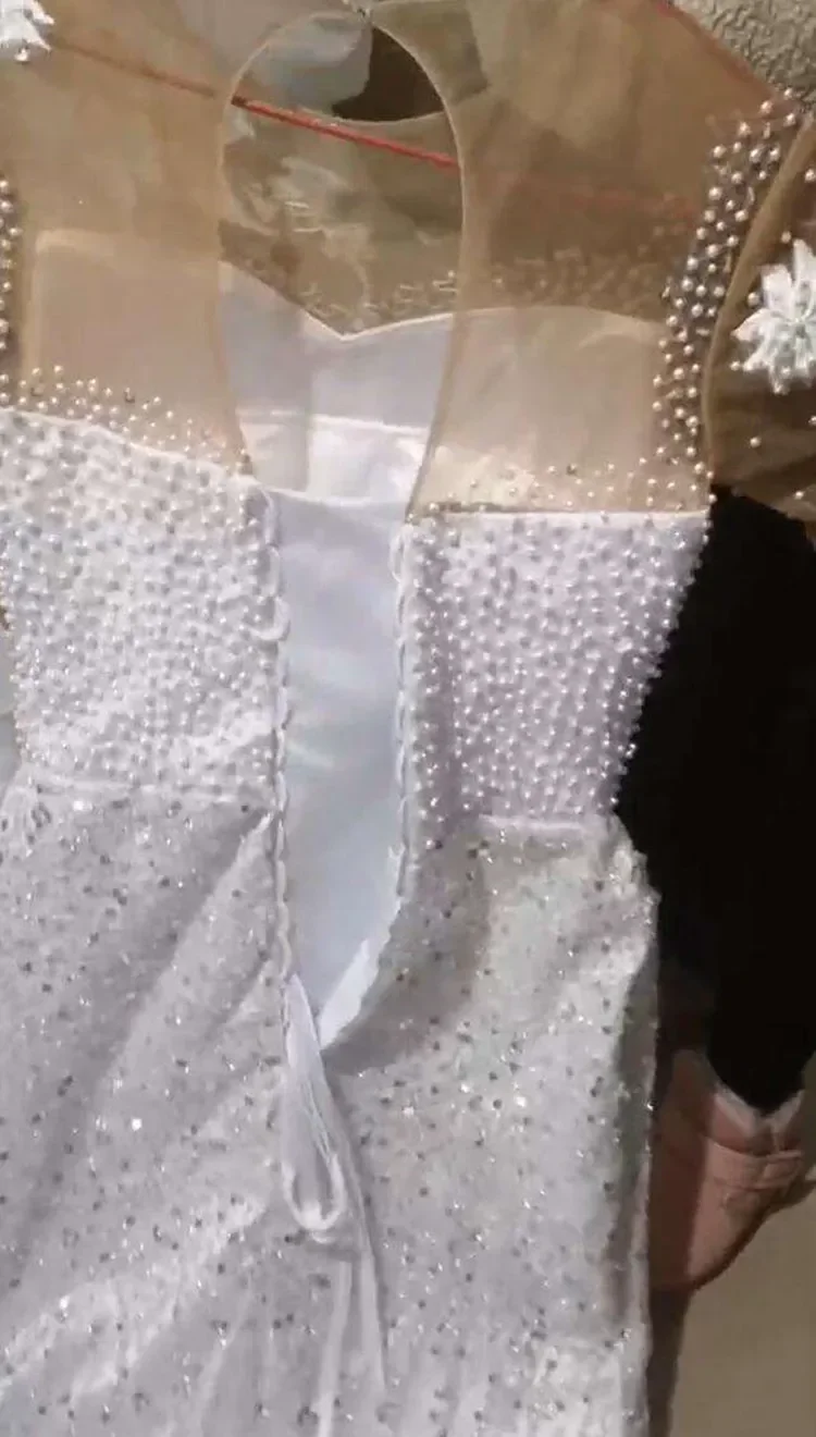 Personalizado brilhante pérolas contas vestido de casamento robe de mariee espartilho volta mangas compridas vestidos de noiva com trem destacável