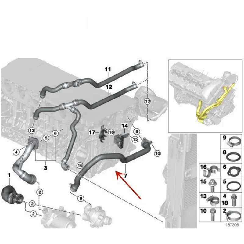

11537550062 Engine Connection Hose For BMW X5 E70 Cylinder Head Thermostat Connection Flexible Hose