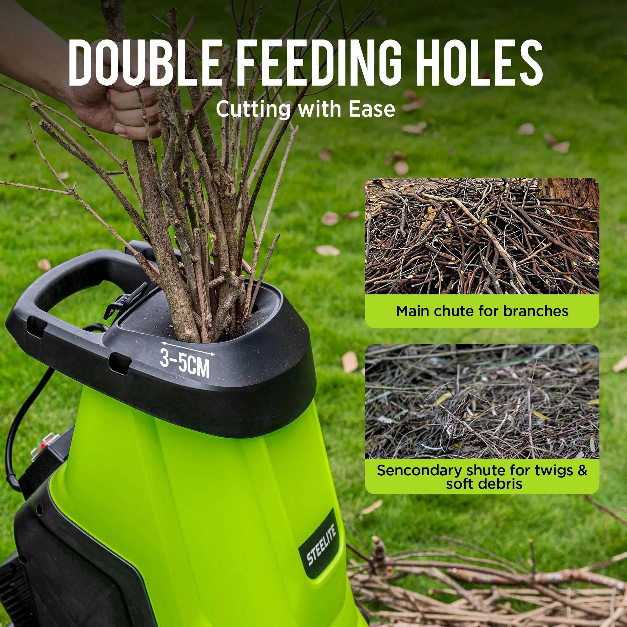 Deli 15 Amp Electric Wood Chipper Shredder 120V Corded Leaf Mulcher with 50L Collection Bin for Yard Garden