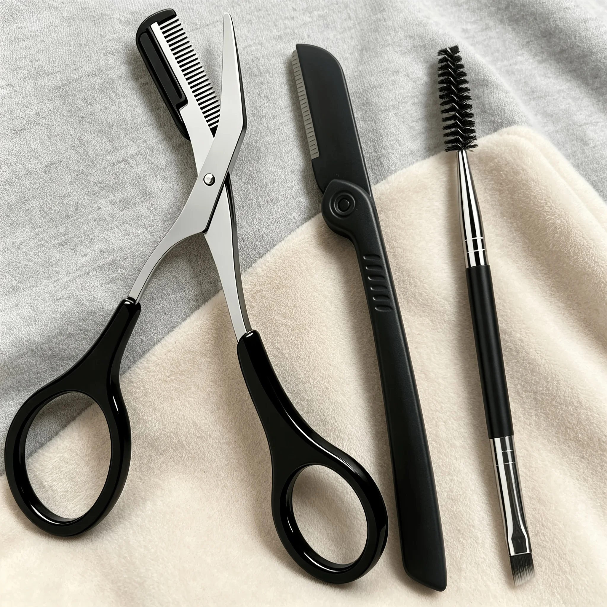 3PCS Eyebrow Trimming and Styling Tool Kit,, Foldable Eyebrow Scraper, and Professional Eyebrow and Eyelash Grooming Tools.