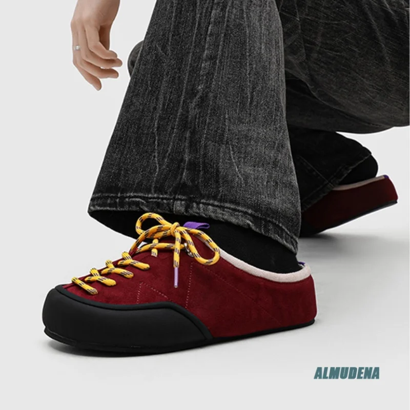 Round Toe Colorful Laces Lace-Up Casual Shoes Men's Low-Top Street Style Urban Outdoor-Inspired Minimalist Fashion Shoes