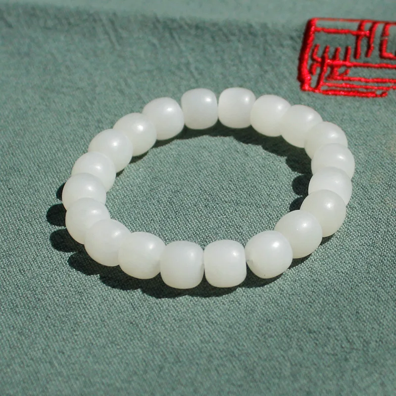 Xinjiang Hetian Jue Suet Bracelet Old-Styled Bead Men and Women White Jade as Right as Rain