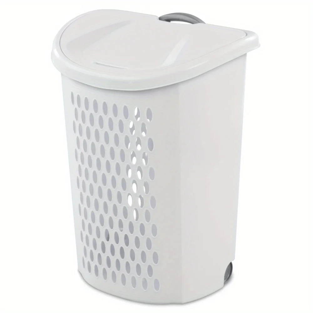

Plastic wheel laundry basket with flip design with wheels for storage of dirty clothes and transport clothes