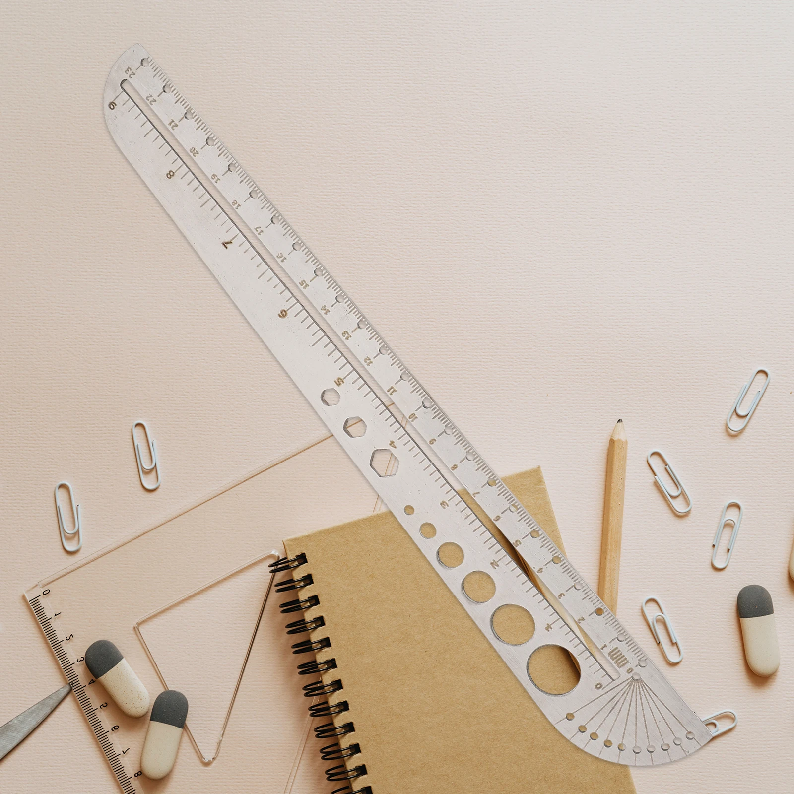 

Multifunctional Protractor Ruler Stainless Steel Measuring Drawing Tool High Accuracy Scale Office School Factory Use
