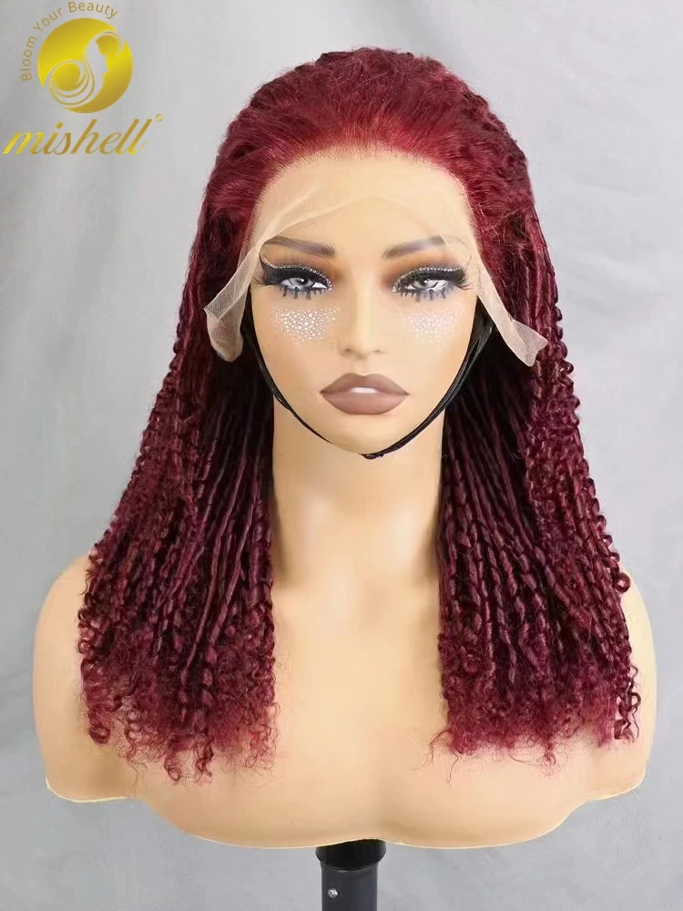 Perruque Lace Wig sans colle naturelle, cheveux humains, bordeaux 99J #, 18 pouces, 13x4, petites baguettes roulées, avec baby hair, densité 250%, pour femmes