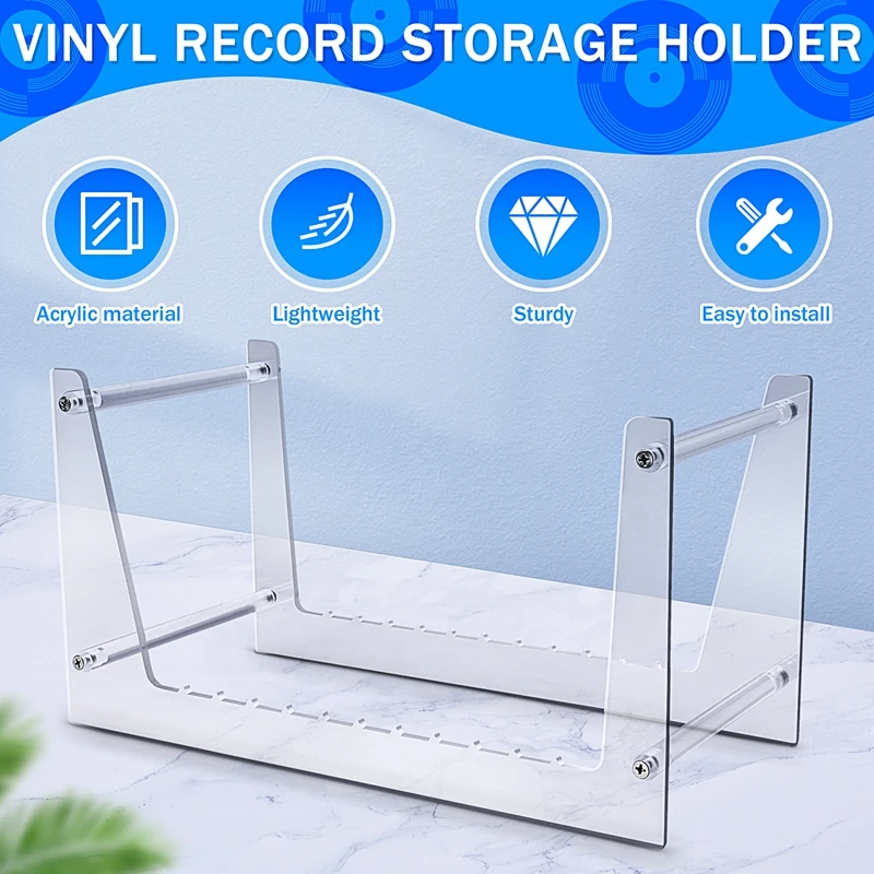 2026 Trend-Clear Vinyl Record Stand Holder for Desktop Album Storage, Acrylic Vinyl Record Shelf Display 50 LPs