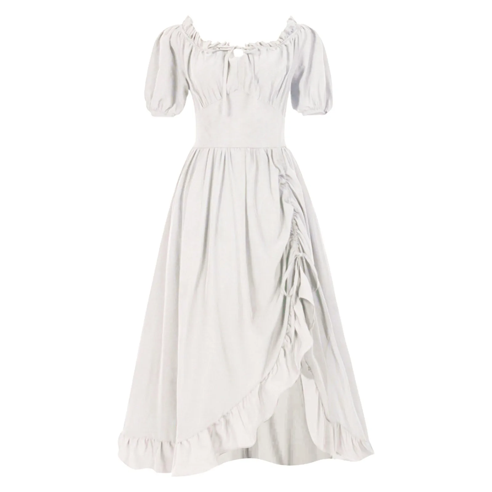 

Women Party Dress A Line Short Sleeve Square Neck Long Skirt Ruffle Lace Up High Waist Dress Drawstring Medieval Cosplay Costume