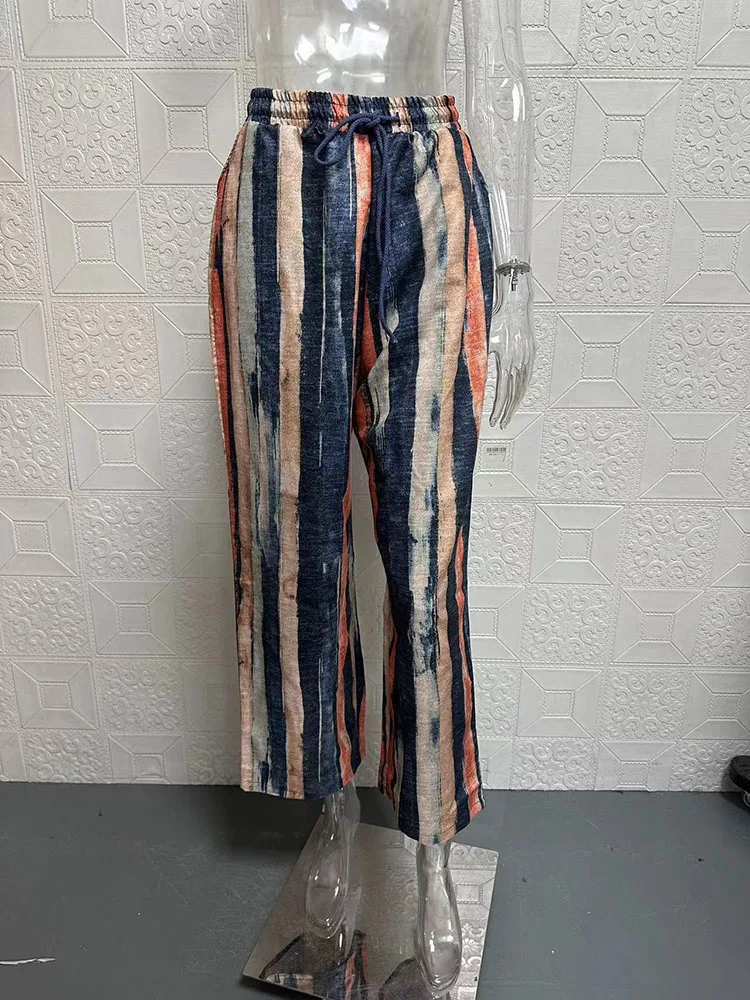 Sommer Baumwoll-Leinen-Hose für Damen mit Hoher Taille, Kordelzug, Elastisch, Lässige Hose, Weich und Atmungsaktiv, Lockere Bleistifthose – Detail 7
