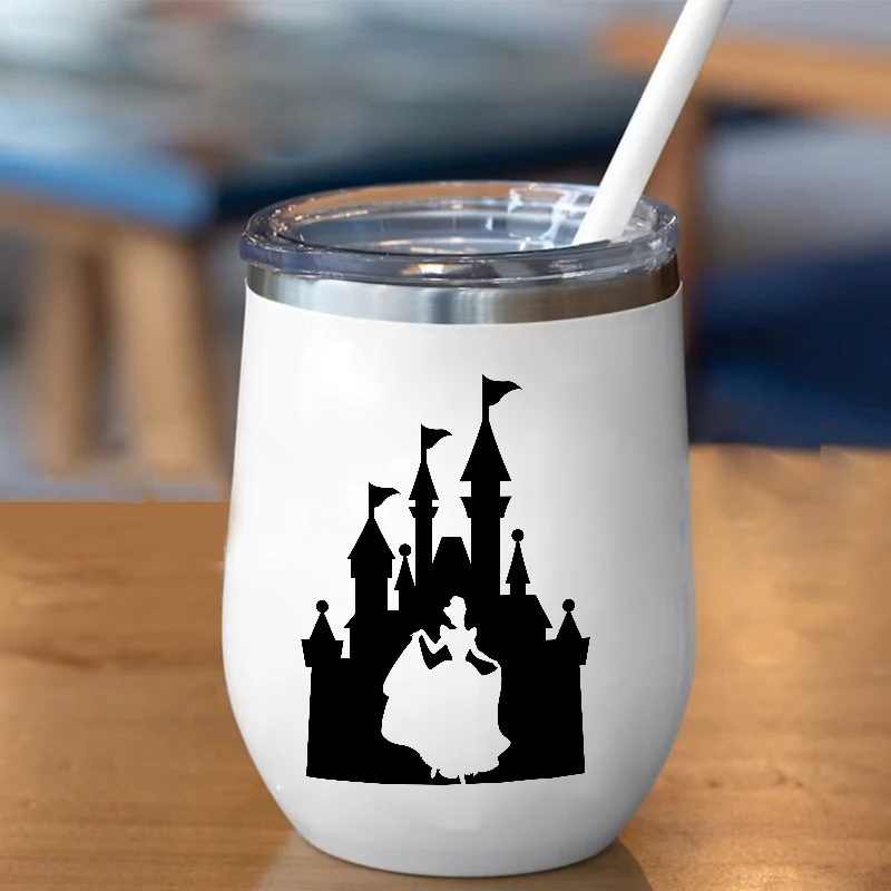Cinderella and Castle Vinyl Sticker Girls Kids Room Door Decorative Decals, Lovely Princess Decal For Laptop, Car Window, Mug,