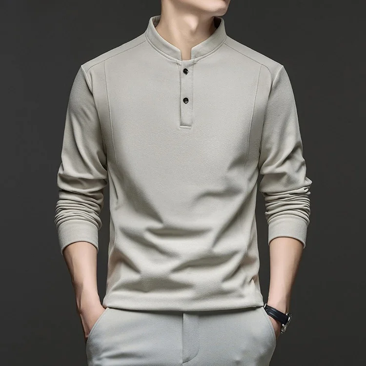 

Мужская высококачественная двусторонняя бархатная футболка с длинным рукавом, осенне-зимняя, повседневная, свободного кроя, для мужчин среднего возраста, с воротником-стойкой, базовая модель S