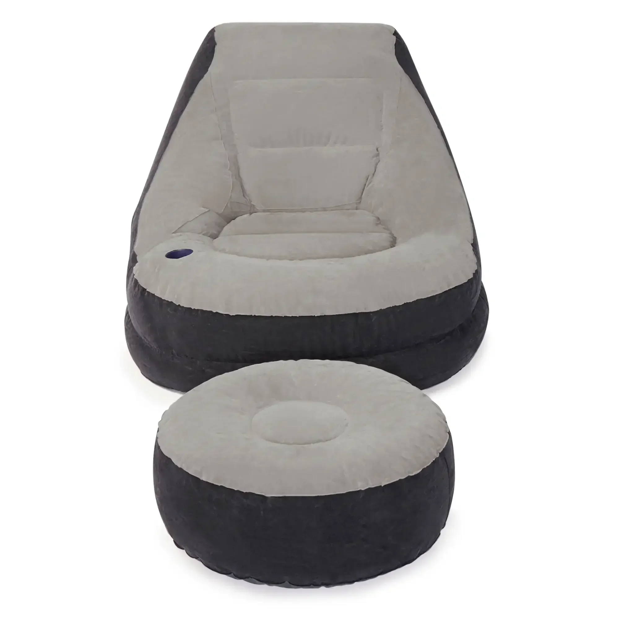 68564E Inflatable Ultra Lounge Chair With Cup Holder And Ottoman Set, Gray Inflatable Sofa  Bedroom Chair Sofa