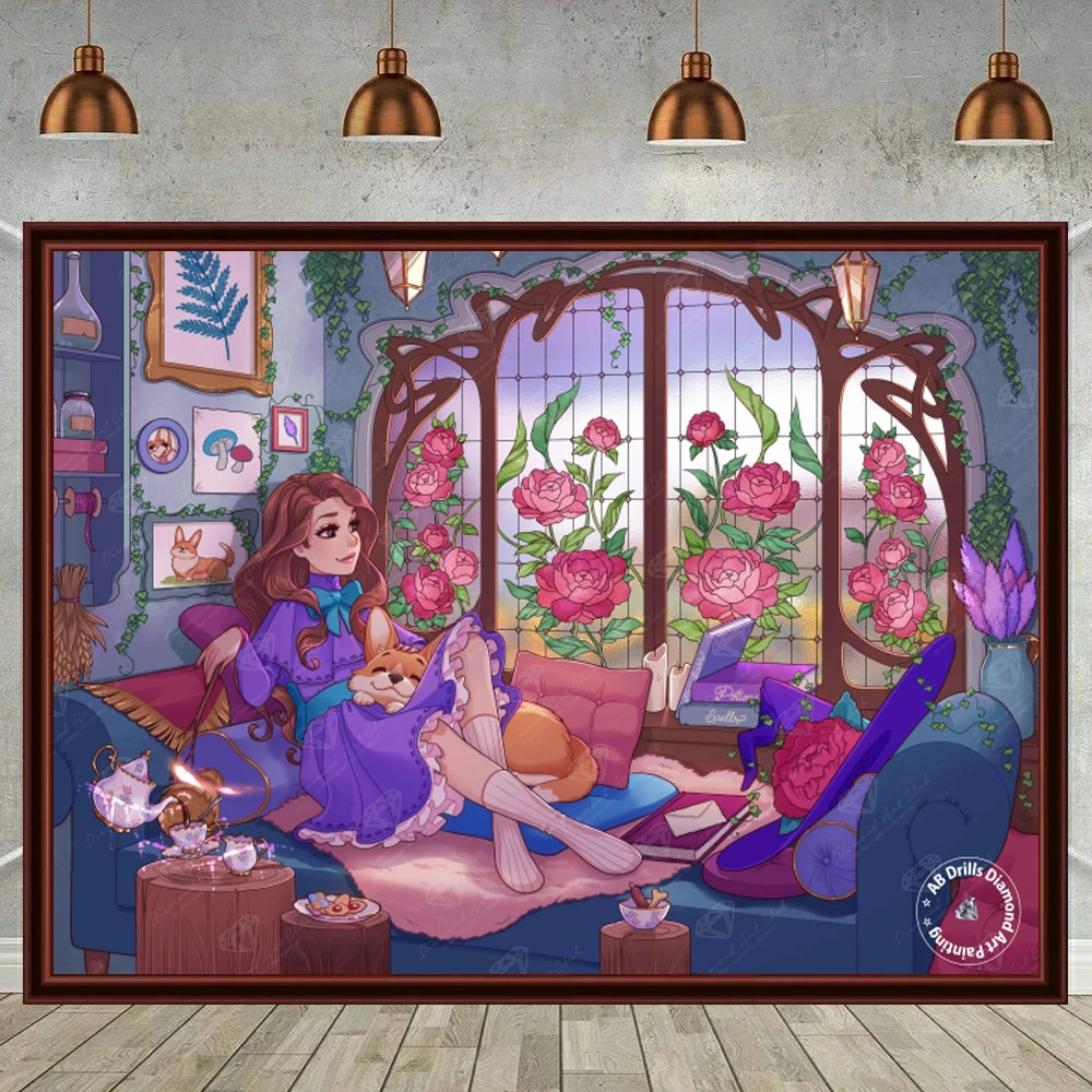 Wilhelmina's Nook 5D DIY AB Diamond Painting Mosaic Cartoon Girl Embroidery Cross Stitch Picture Home Decor Children's Gifts