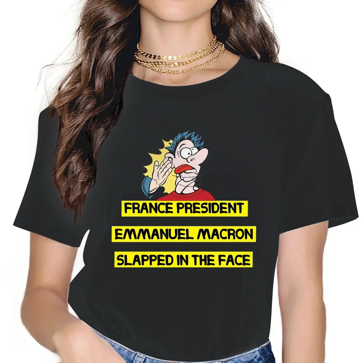 Getting Slapped Macron IS Not My President Funny Female Shirts Macron The Eighth President Loose Vintage Women Top Harajuku