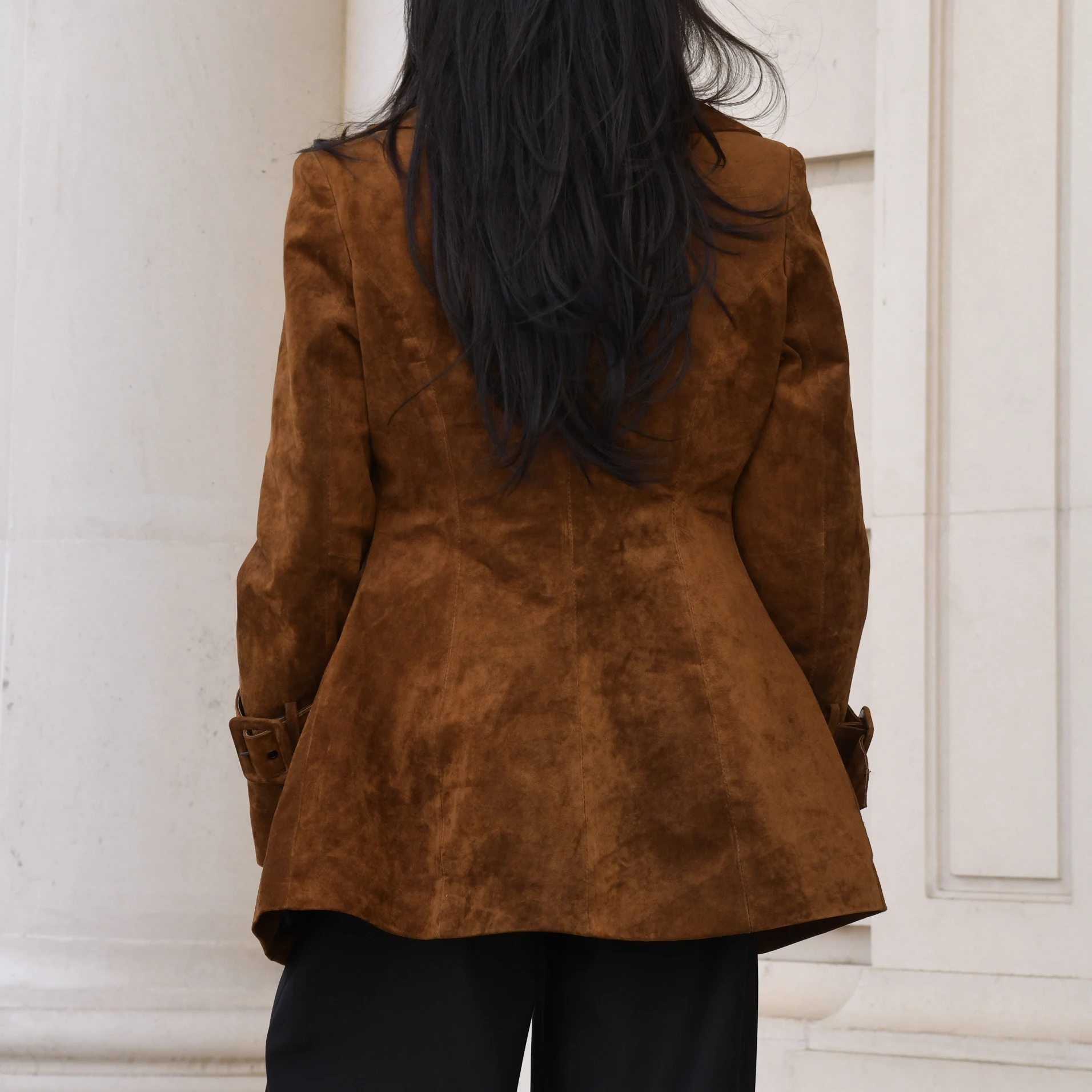 Kurtka damska Luxyonuo z prawdziwej skóry zamszowej, modny, dopasowany płaszcz ze skóry naturalnej, nowy styl na jesień i zimę 2025, nowość w odzieży wierzchniej z prawdziwej skóry.