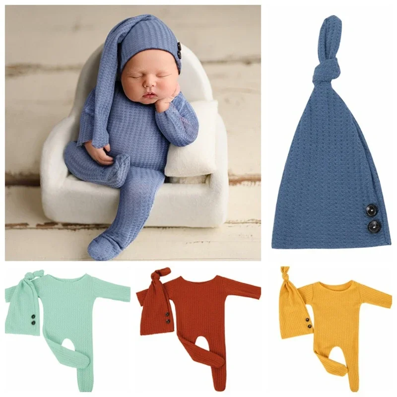 

Newborn Photography Props Cap Romper Jumpsuit Kit - Infants Photo Shooting Outfits