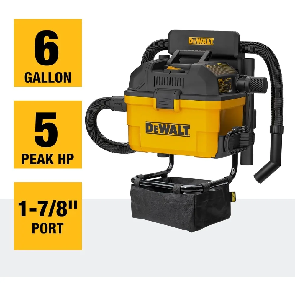 6 Gallon 5HP Wall-Mounted Wet/Dry Vacuum Cleaner for Garage Use