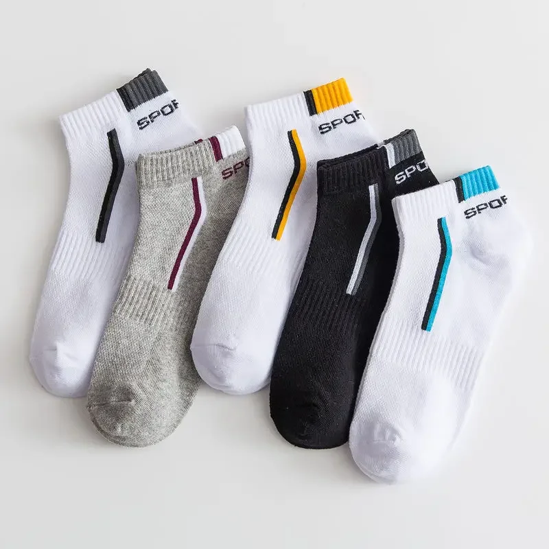 5Pairs Men Sport Socks Spring and Summer Thin Breathable Mesh Boat Sock Cotton Sweat-absorbing Deodorant Sock Short Sox EU 38-46