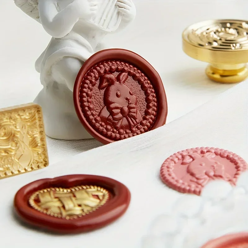 1pc lacquer seal 3cm/1.18in round flat layer retro pattern copper material seal head for envelope invitation seal 0-7