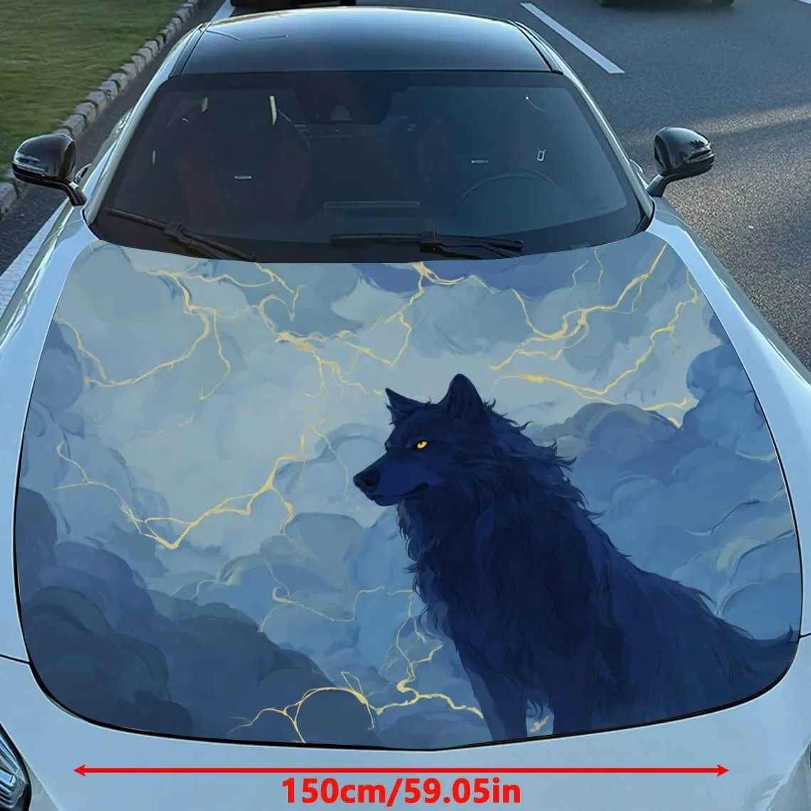 Mysterious Lightning Wolf Car Hood Stickers-Long Lasting PVC Vinyl Coating Suitable For Various Vehicles, Outdoor Car Accessorie