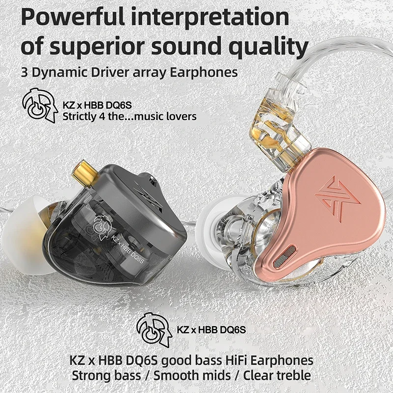 KZ DQ6S in-Ear Earphone Bass Headset HiFi Music Monitor Headphones with 2PIN Replaceable CablEDXPRO PR1 PR2 D-FI ZVX