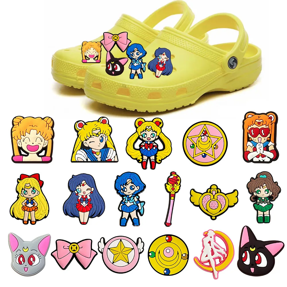 17-100Pcs Japanese anime Shoe Charms Pin for Clog Sandal  Accessories DIY Shoe Decoration Wristband Girl Women Party X-mas Gifts