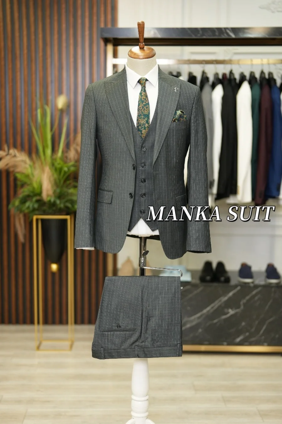 

3 шт., мужской полный костюм с пиковыми лацканами, однобортный пиджак в серующую полоску, жилет, брюки, официальная свадебная одежда для жениха и вечеринки