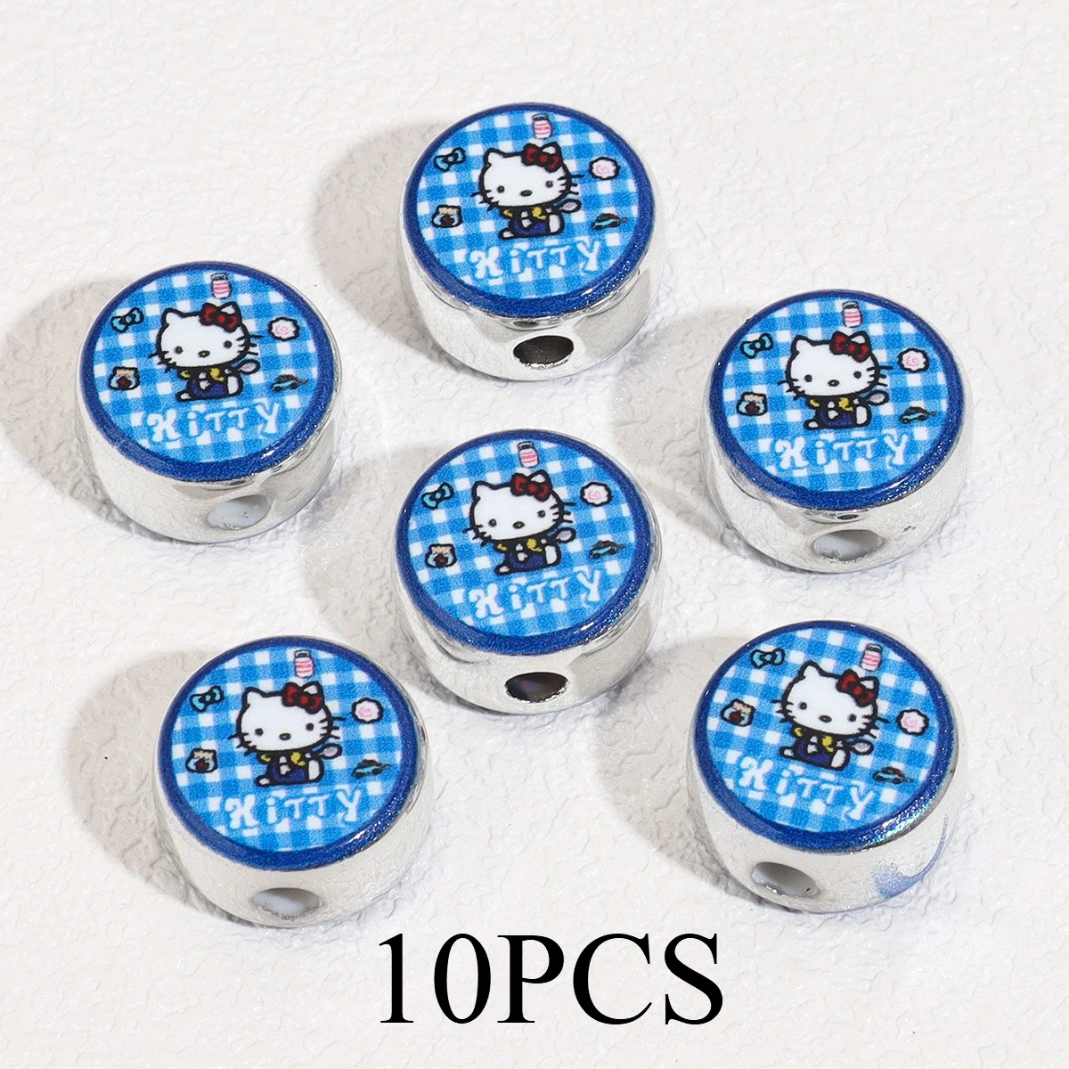 Miniso 아크릴 양면 인쇄 만화 스티치 KT 고양이 플랫 라운드 비즈 DIY 수제 보석 펜던트 액세서리 재료