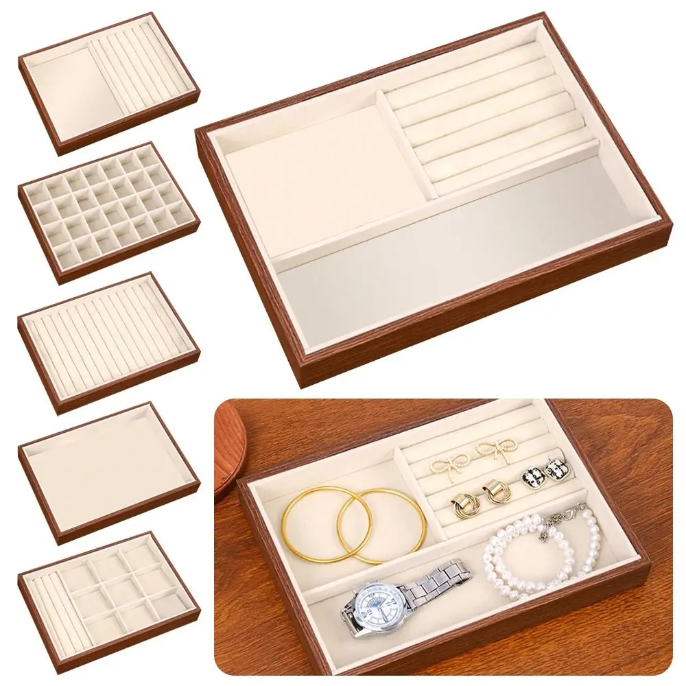 

Small Size Wood Grain Jewelry Tray Walnut Wood Simple Design Jewelry Storage Drawer Large Capacity Stackable Storage Solution