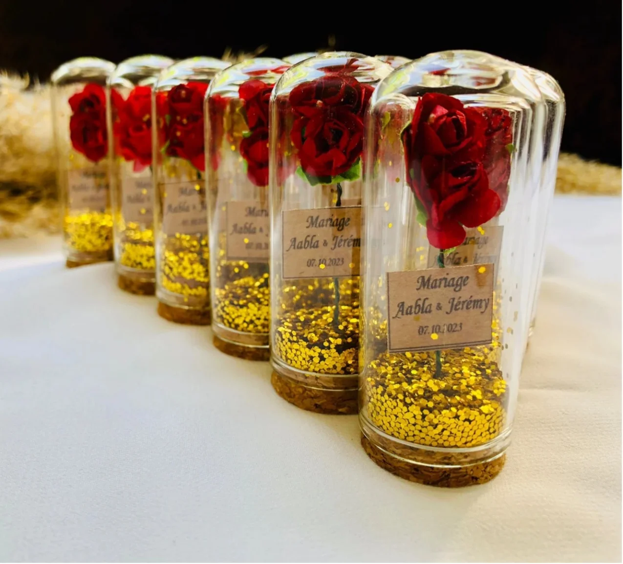 Maravillosa rosa personalizable en regalos de invitados de boda con purpurina dorada de cristal, recuerdos de fiesta de bautismo de cumpleaños de bebé al por mayor, agradecimiento de invitados y