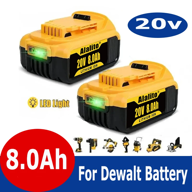 

2024 Upgrade 20V 8000mAh DCB200 Replaceable Li-ion Battery Compatible for Dewalt 18 Volt MAX Power Tools 18650 Lithium Batteries