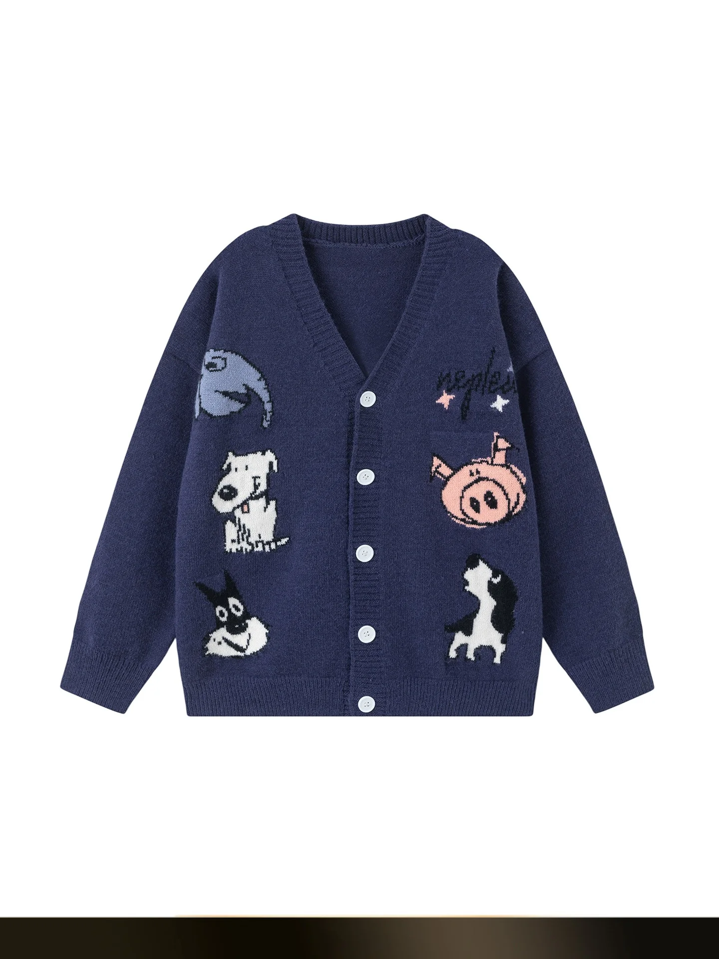 

American Sle Vintage Fun Animal Knitwear Open Cardigan Sweater Autumn New Lazy Sle V-ne Loose Knitted irt for Teens