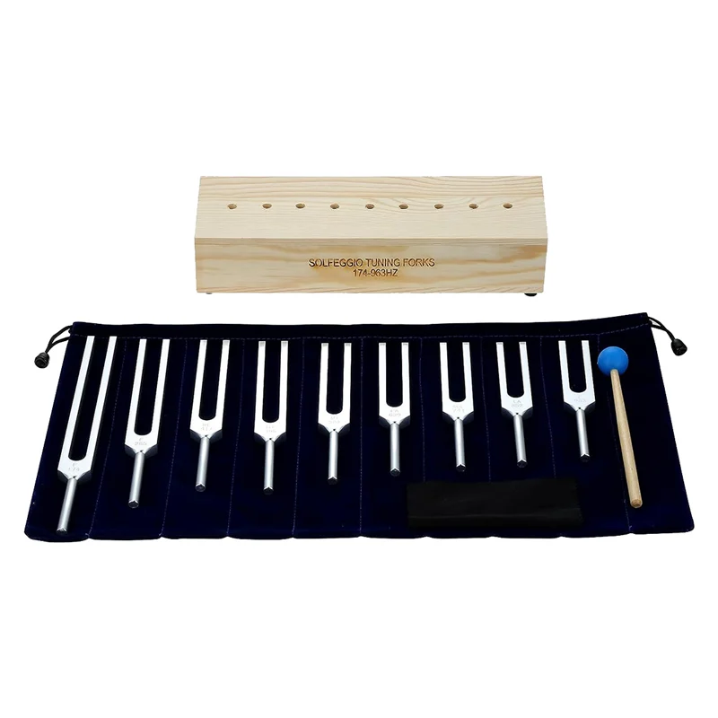 

BAAE 9PCS Tuning Fork Set,Tuning Forks Chakra for Healing Meditation Yoga Relaxation Instrument with Wooden Stand