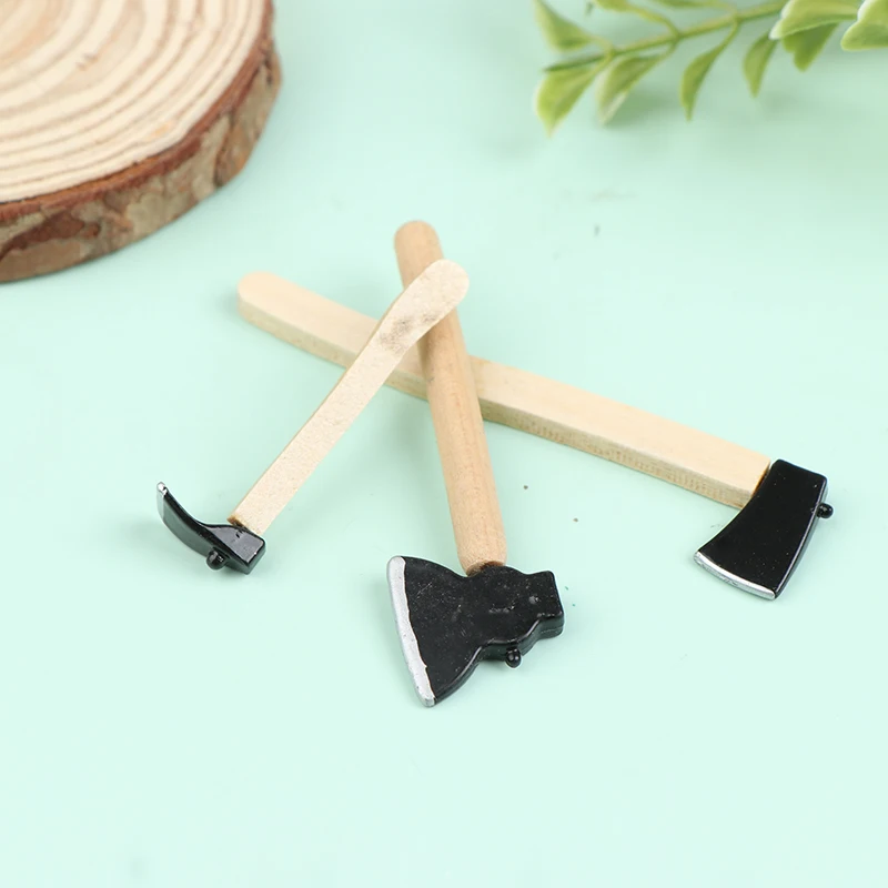 HOT! 3Pcs/set Mini Wood Metal Chopper Hatchet Dollhouse Miniature Tools