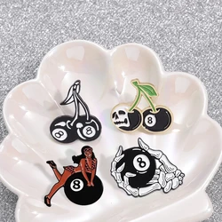 Eight Ball Cherry Enamel Pins Funny Billiards 8 Girl Skull Hand Brooches Clothes Lapel Badges Jewelry Gifts for Friends