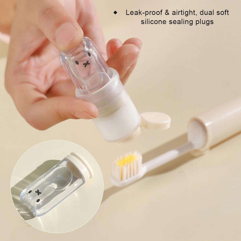 Cepillo de dientes de viaje plegable 2 en 1 con estuche portátil para pasta dental, cerdas suaves y cubierta antipolvo con diseño de oso.