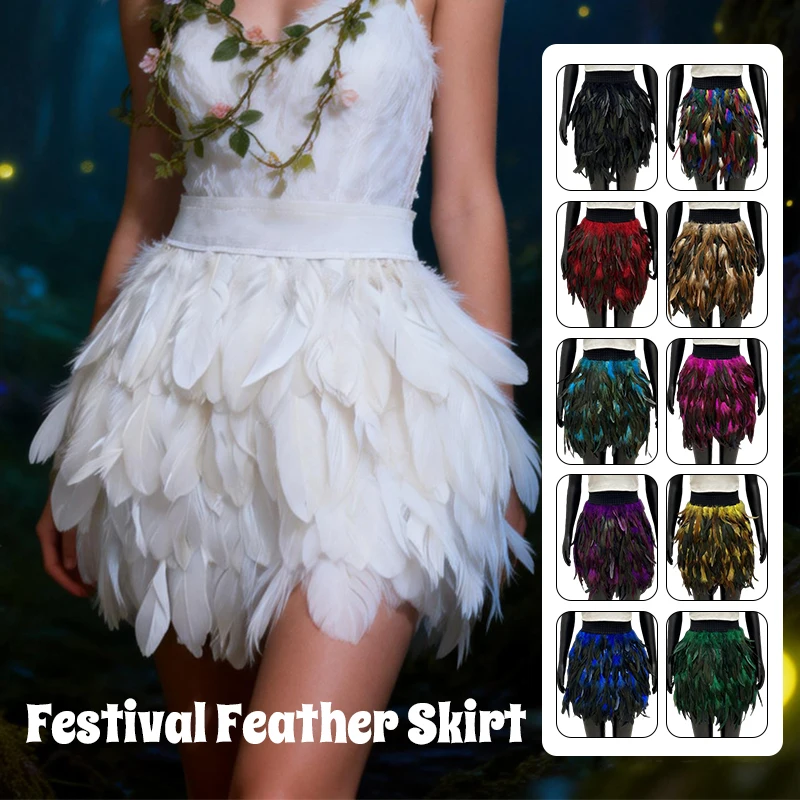 Women Party Prom Feather Skirt Halloween Masquerade Feather Skirt Punk Bar Jazzy Festival Carnival Stage Performance Short Skirt