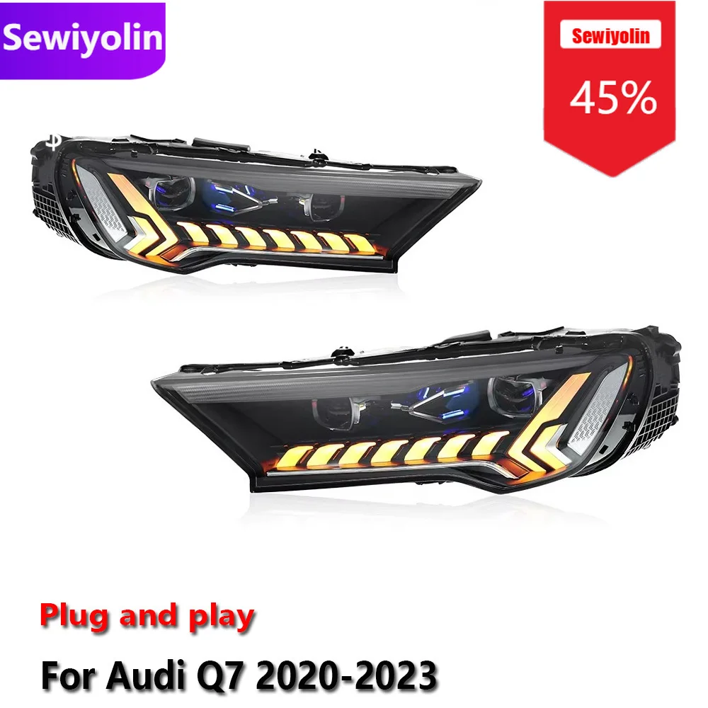 

Car DRL LED Headlight Assemblies For Audi Q7 2020-2023 Low-end Version Fog DRL Brake Turn Signal Lamp Plug And Play