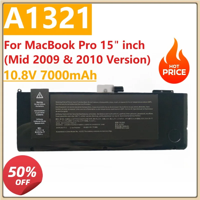 

Новый аккумулятор для ноутбука A1321 10,8 В, 7000 мАч для MacBook Pro 15 дюймов (версия Mid 2009 и 2010 г.) MB985 LL A MB986 LL A J MC118