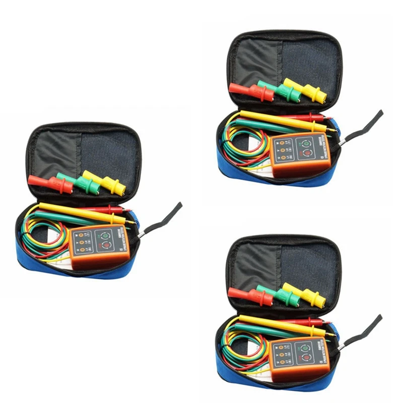 3X New 3 Phase Sequence Rotation Tester Indicator Detector Meter LED Buzzer With Portable Pouch TD-LED02