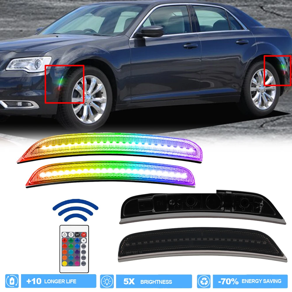 

RGB Multi-Color Front Rear LED Side Marker Fender Light for Chrysler 300 2015-2023 Car Styling